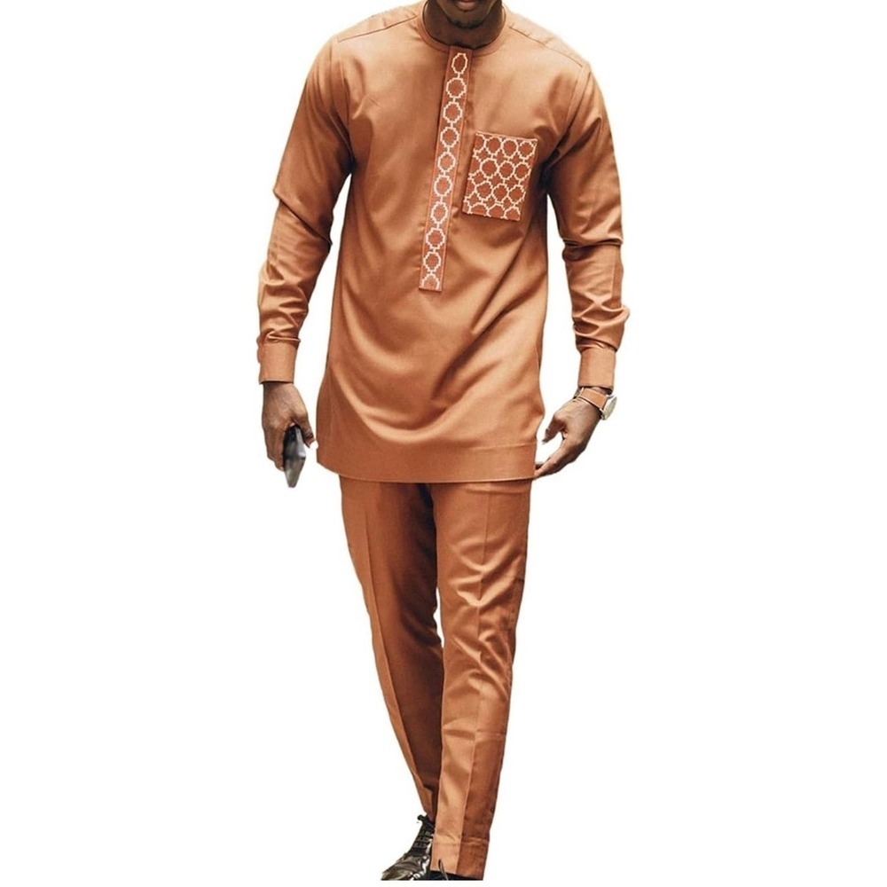 African Long Sleeve Outfits Men's Shirt and Pants Clothes Dashiki Suit 2pc 2XL
